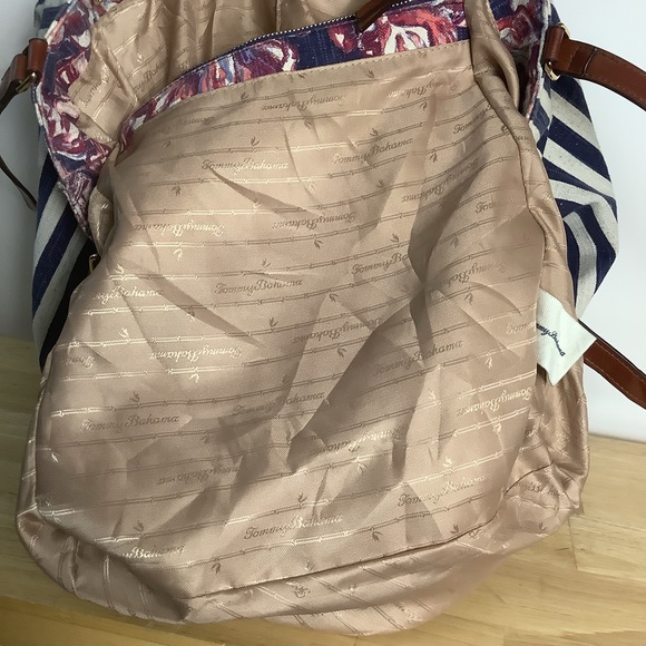 TOMMY Bahama Cotton Linen Tote w Pockets & Leather Handles - Picture 6 of 16